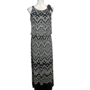Alfani Tank Dress size Medium Black Ivory Slinky Peasant Boho Long Maxi Wedding